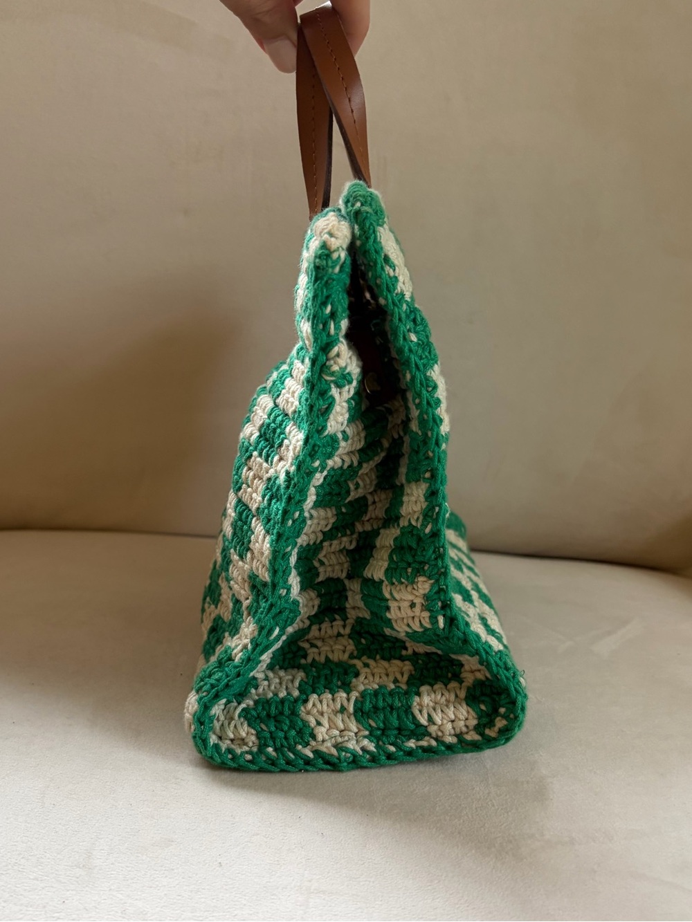 Clare V. Petit Simple Tote in Green & Cream Crochet - Picture 6 of 9